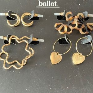 4 pairs of gold tone earrings different shapes & sizes. All for pierced ears.